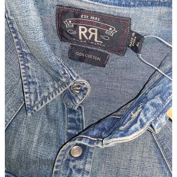 RRL Ralph Lauren Icon Western Shirt Blue Denim Size 2 - Picture 8 of 8